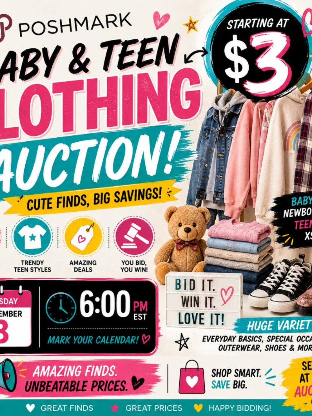 Baby and teen auction start $3
